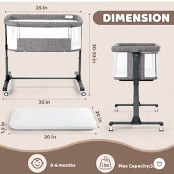 Baby Bassinet with Wheels, Portable Newborn Bedside Sleeper, All-Sided Mesh Infant Crib with Removab