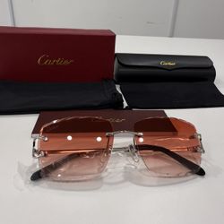 Cartier Glasses (Diamond cut) Red Lense, Silver Frame
