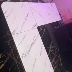 White Marble L-Shaped Desk