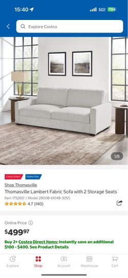Thomasville Lambert Fabric Sofa with 2 Storage Seats