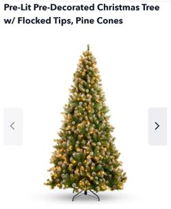 Pre-Lit Pre-Decorated Christmas Tree w/ Flocked Tips, Pine Cones

