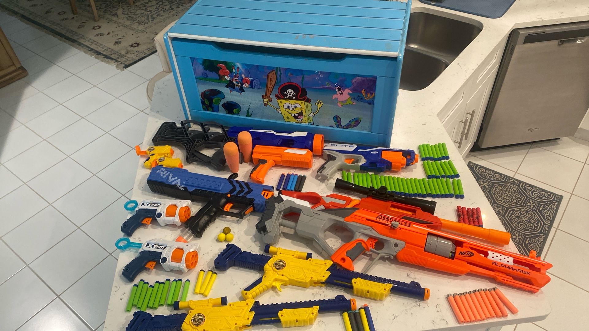 Nerf Play Guns and SpongeBob Square Pants Toy Box