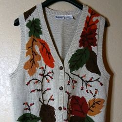 VTG CAPACITY Lady Fall Embroidered Vest Women's Size M Mediano Fall Leaf