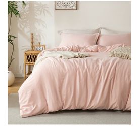 MILDLY Duvet Cover Queen Ultra Soft Comforter Cover Set 3pcs, Pink