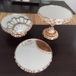 Gold Cristal Bling Mirror 🪞 Cake Stand