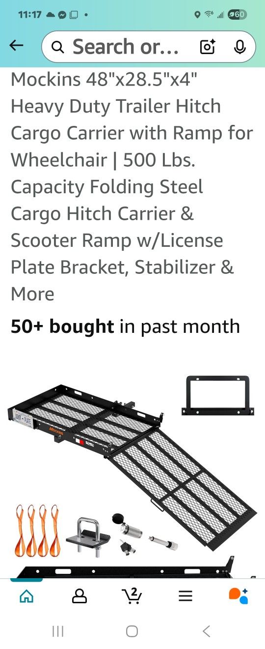 Mockins 48"x28.5"x4" Heavy Duty Trailer Hitch Cargo Carrier with Ramp for Wheelchair | 500 Lbs. Capacity Folding Steel Cargo Hitch Carrier & Scooter R