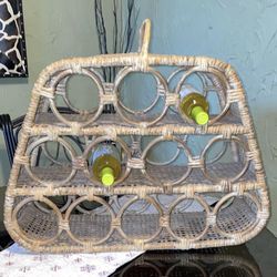 Vintage Rattan Wine Bottle Rack