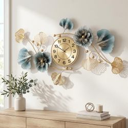 3D Ginkgo Leaf Metal Wall Clock for Home Wall Decor