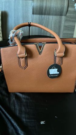 Brown Saffiano Handbag 3 Piece Set