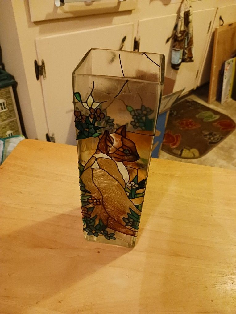 Kitty Stained Glass Flower Vase
