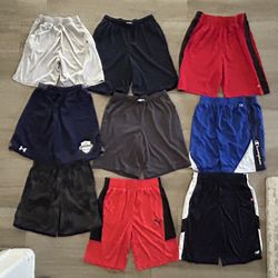 Boys Youth Athletic Shorts Lot Of 9 Pairs Elastic Waist Under Armour Puma New Balance Hanes Champion Reebok Youth XL Adult Small S