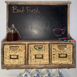 Framed Chalkboard With Storage And Hooks