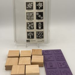 Set-8 Stampin’ Up! "Garden Blocks"-Wood Mount Rubber Stamps-Flowers/Plants-2003
