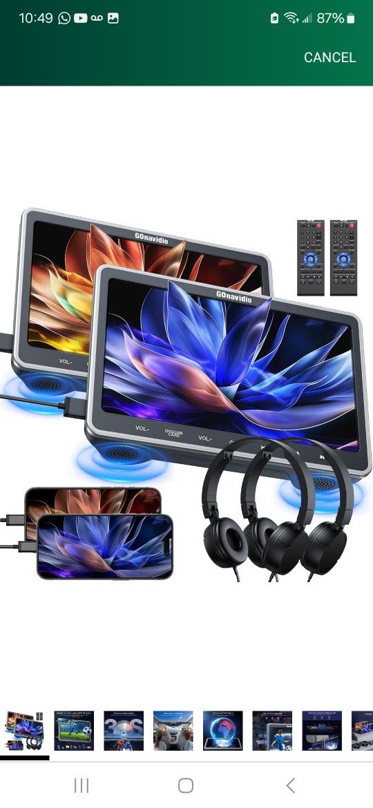 10.1" Dual Car DVD Players for Kids with HDMI Input 2 Headphones Mounting Bracket, Support Same/Different DVD Playing, Last Memory, Region Free, USB S