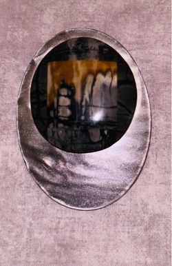 Oval Silver Metal Brooch with Stone Cabochon