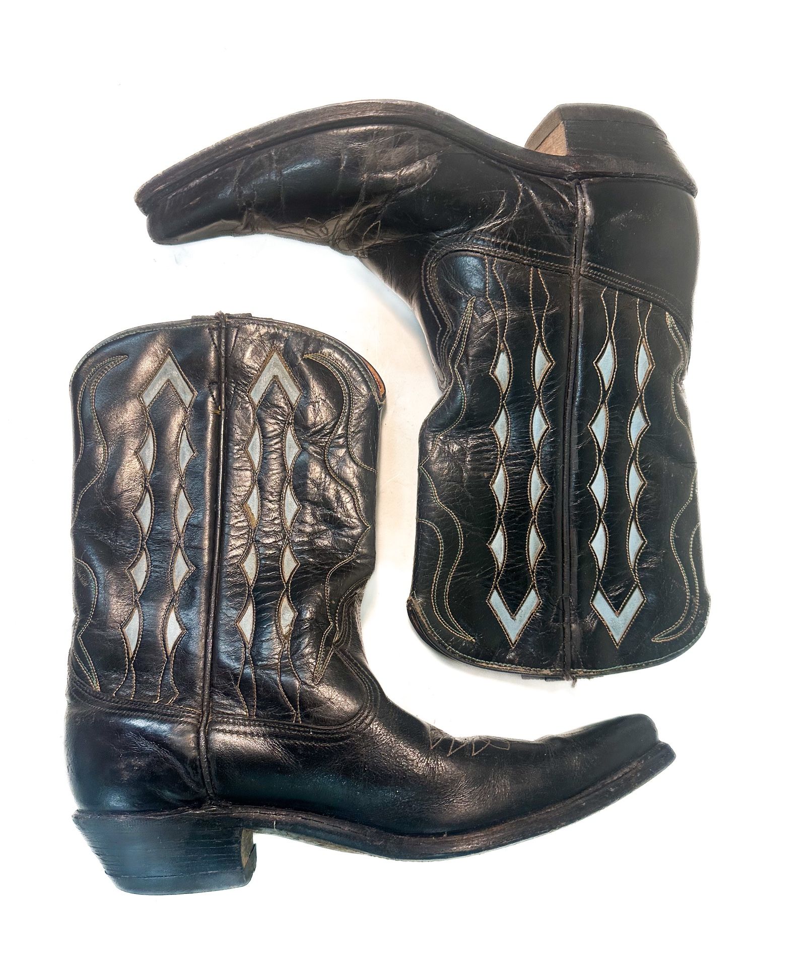 Vintage 1950s Women’s Western ACME Boots Black w/Blue Inlay Sz 8