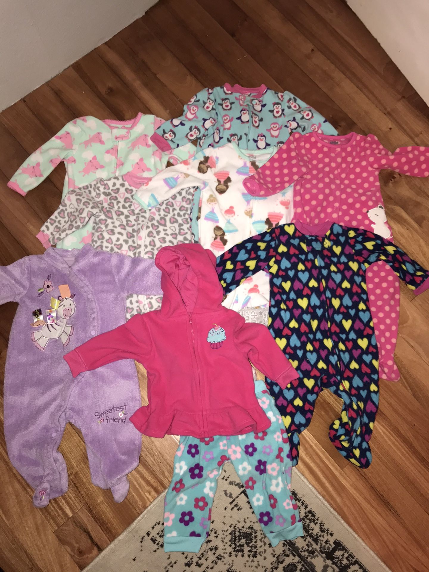 Baby Girl Fleece Clothing Lot - 6-9 Months - Sleepers