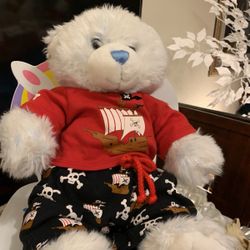 Pirate Bear 15” White with light blue all throughout the bear.