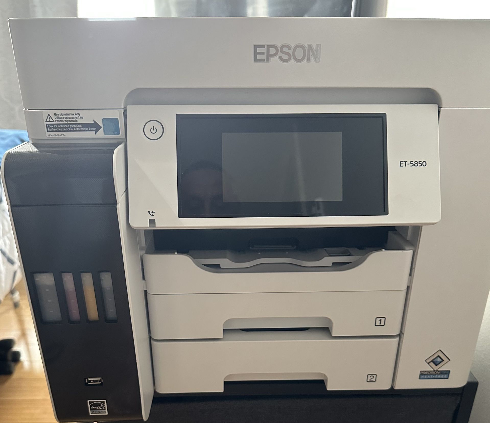 Epson EcoTank Pro ET-5850 Wireless Color All-in-One Supertank Printer with Scanner, Copier, Fax and Ethernet, White