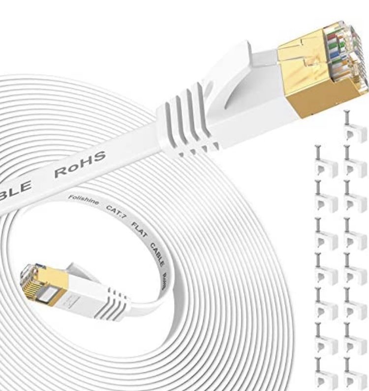 Cat 7 Ethernet Cable 30 ft, High Speed Internet Network Cable with Gold Plated RJ45 Connector, Shielded Flat Patch Cord LAN Wire for Modem, Switch