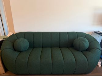 Meridian Furniture Elijah Green Bouclé Sofa with Matching Pillows | Excellent Condition
