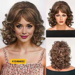 14" Brown and Blonde Curly Wig for Women Halloween Party Daily #41E484692