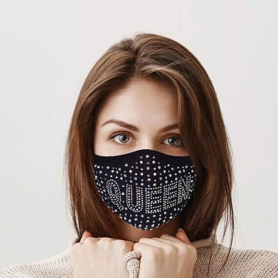 Queen Inscribed Luxury Rhinestone  Fashionable, Washable, Protective Face Masks 