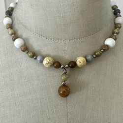  Multicolor Natural Stone Bead Necklace with Drop Pendant & Toggle Clasp