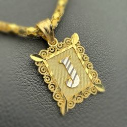 Jewelry 10k solid yellow two tone gold Letter J Pendant charm