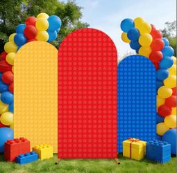 3 Pcs Building Blocks Arch Cover Backdrop Colored Bricks Spandex Stretch Arch Stand Cover 4ft 5ft 6ft Solid Color Bricks Theme Photo Background For Ba
