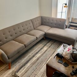 Gray Mid Century Modern 2pc L-Shape Sectional Sofa