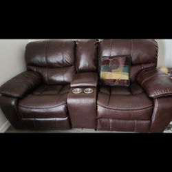 Leather Double Recliner Loveseat With Cupholders