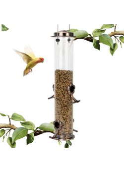 Wild Bird Feeder Hanging for Garden Yard, Tube Bird Seed Feeder with 4 Feeding Ports,Heavy Duty All Metal Finishing