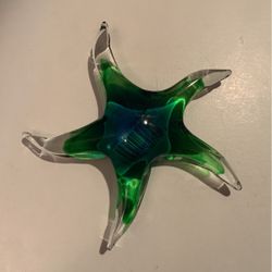 Starfish Art Glass Paperweight Blue/Green Seascape Beach Ocean
