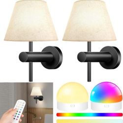 10000mAh Battery Operated Wall Sconces Set of Two, RGB Wireless Rechargeable Wall Lights with Remote, Dimmable Cordless Wall Lamps, Night Light Magnet