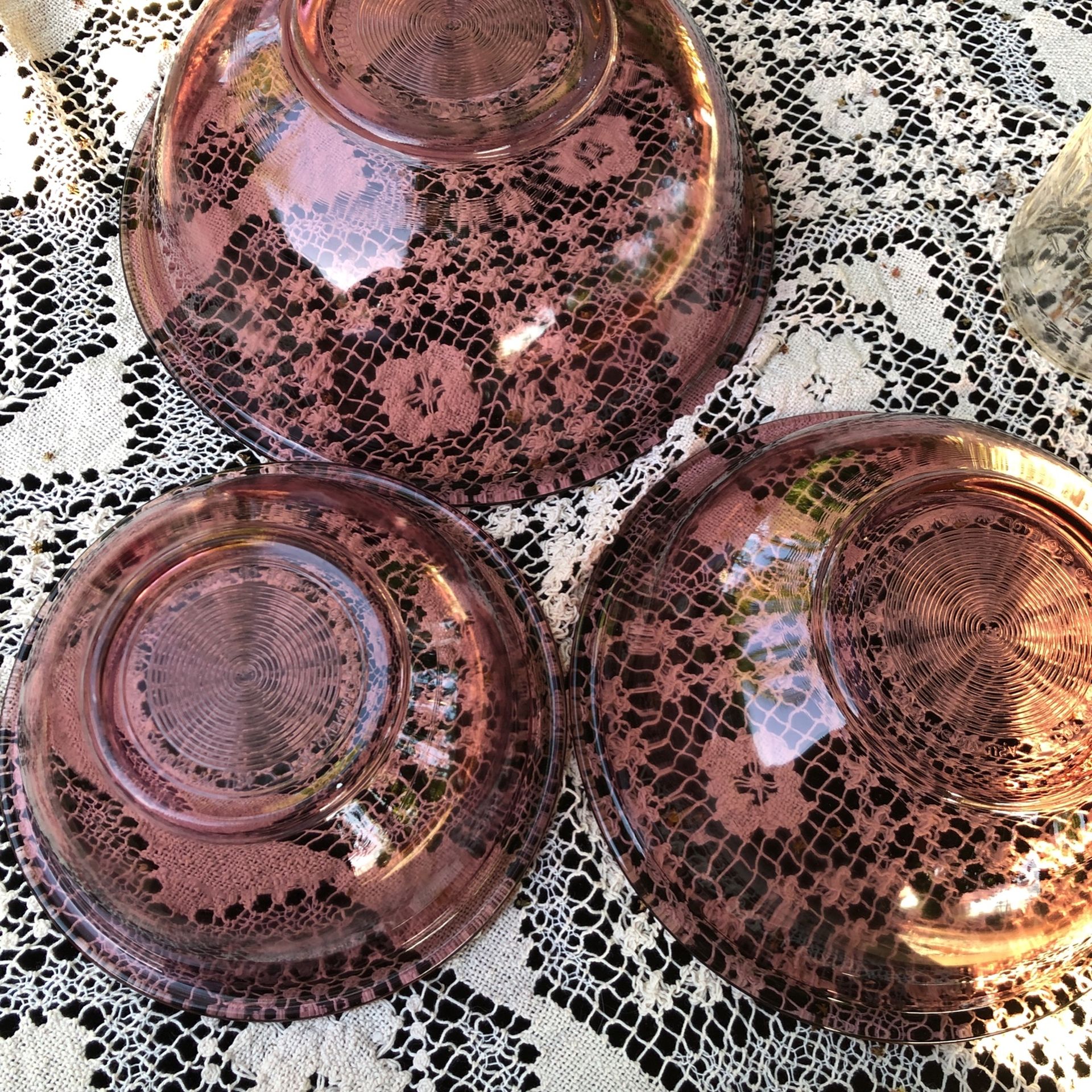 Three Vintage Cranberry Pyrex Nesting Mixing /Serving #325, 323 and 322 Bowls