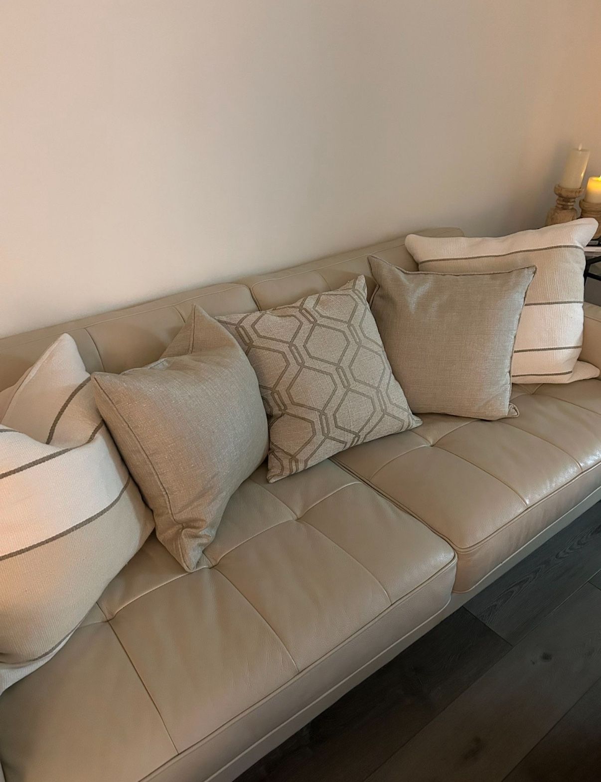 Scandinavian Design Beige Leather Couch
