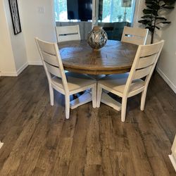 White And Brown Wood Farmhouse For Chair Circular Dining Table Set