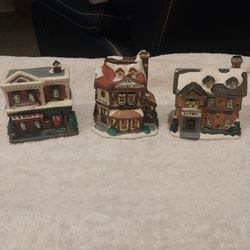 Christmas Village Ceramic Building Figurines Set of 3