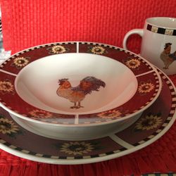 Rooster Pattern Dinnerware 26 Pieces