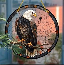 "Freedom's Watch" – Majestic Bald Eagle Stained-Glass Suncatcher