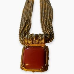 Elegant Carnelian Vintage Women Necklace Choker Gold Tone