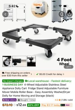2 Adjustable Appliance Dolly Cart with 4 Wheels
