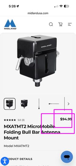 MIDLAND MicroMobile Folding Bull Bar Antenna Mount