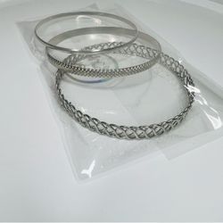 Set of 3 Silver Tone Stackable Bangle Bracelets Hot Fashion Trending