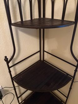 Metal Corner Bakers Rack with Wood Shelves