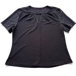 ✨POLYESTER SPANDEX BLACK TOP LACE SLEEVES KEYHOLE FRONT MEDIUM✨ 