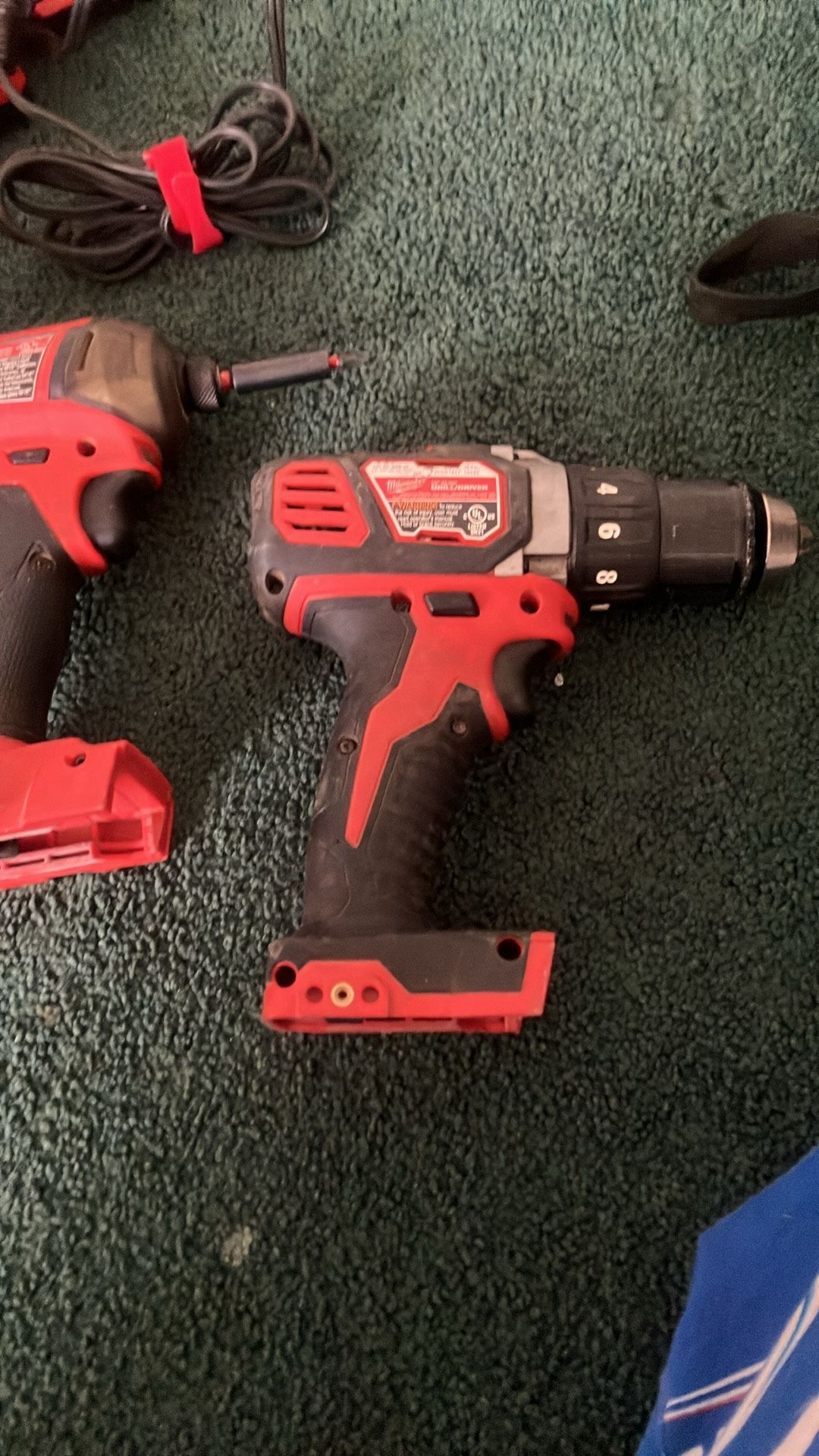 Milwaukee Drills, Bag, Batteries, Charger And Drill Bits