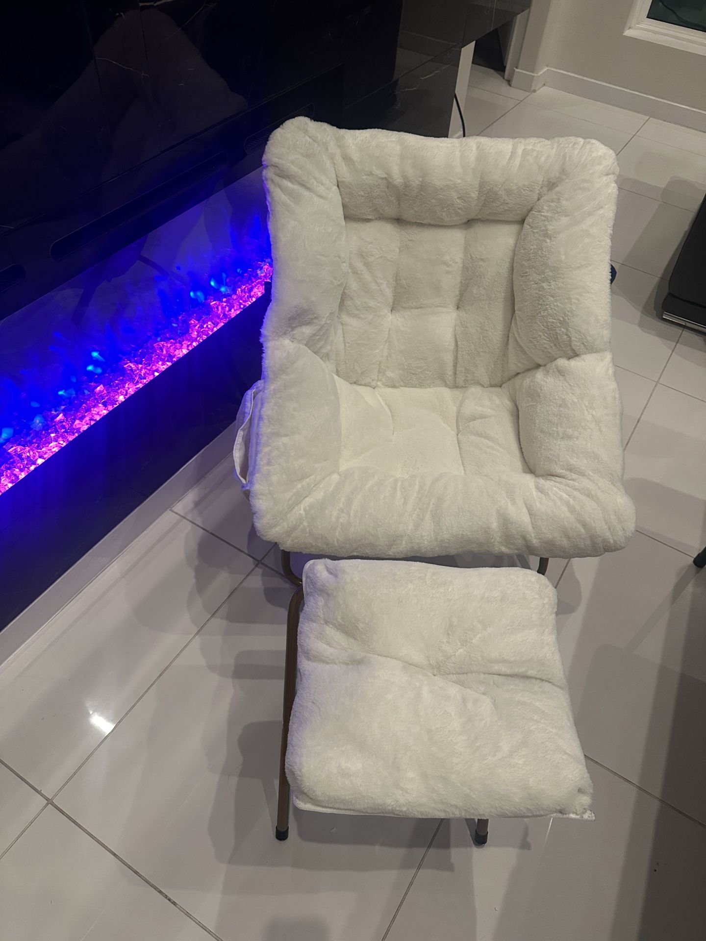 Comfy Saucer Chair Ottoman Folding Faux Fur Lounge white Footrest Stool Bedroom new relax read