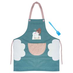 Cute Waterproof 100% PVC Apron w/Pocket for Women-Heat Resistant Silicone Brush for Sauce/Oil Application -Kitchen Must Have